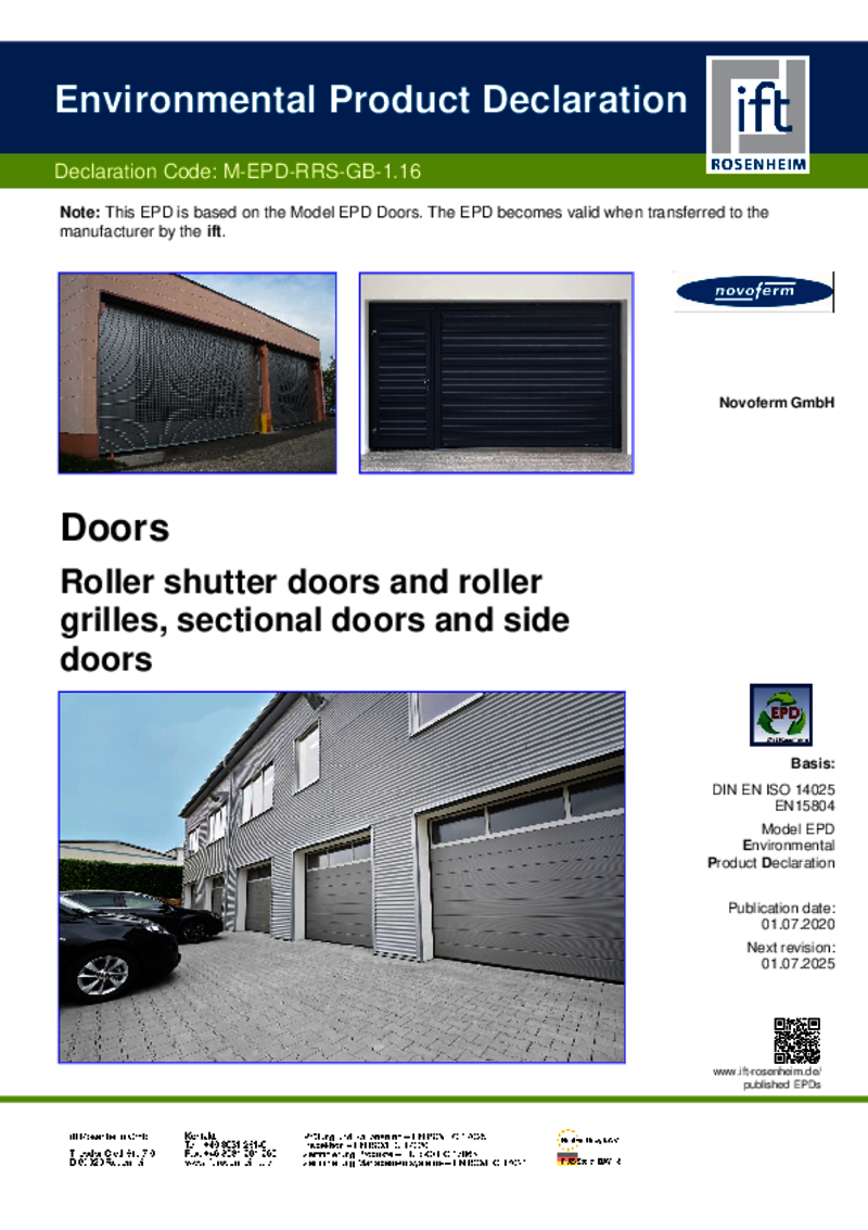 Environmental Product Declaration Garage Doors